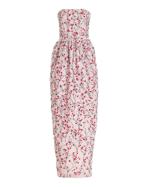 BERNADETTE White Lena Floral-embroidered Crepe Maxi Dress