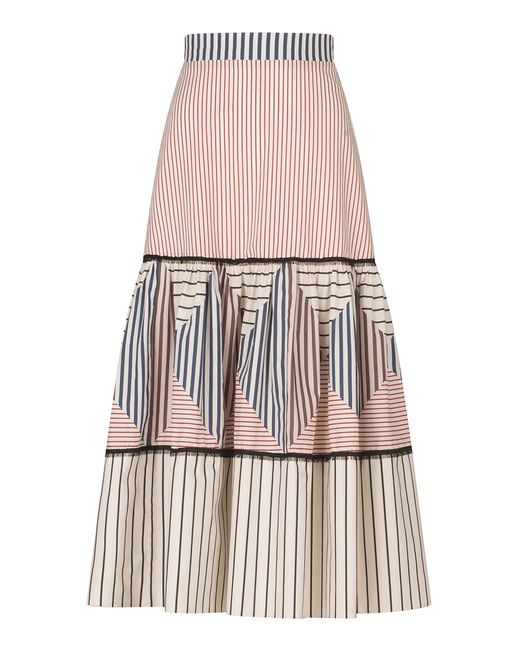 Silvia Tcherassi Natural Guillermina Printed Cotton Midi Skirt