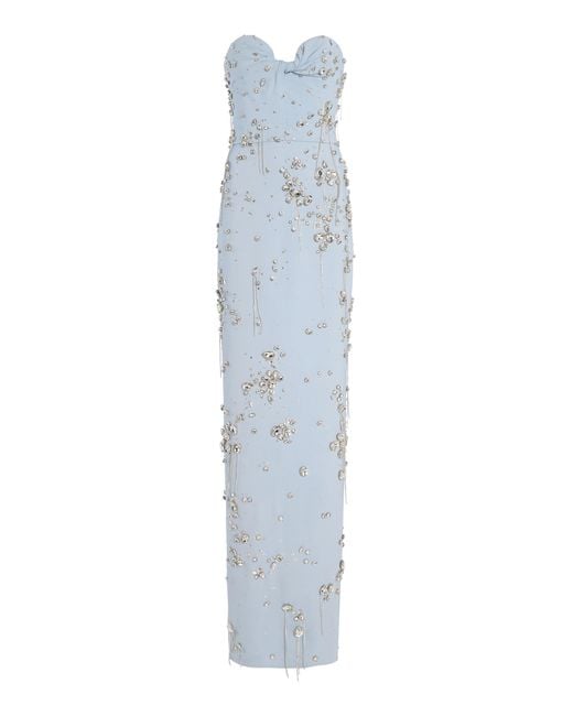Oscar de la Renta Blue Crystal-Embellished Crepe Gown
