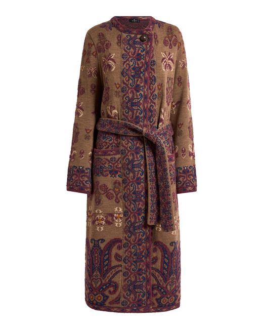 Etro Purple Patterned Belted Coat