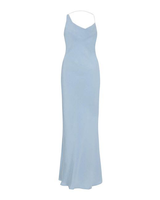 St. Agni Blue Asymmetric Draped Twill Slip Dress