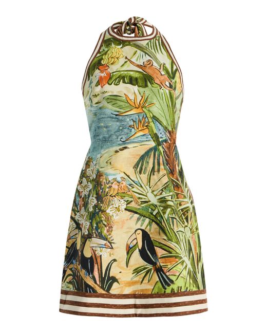 ALÉMAIS Yellow Toucan Tango Organic Cotton Halter Mini Dress