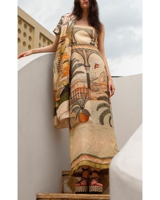 Johanna Ortiz Natural Cartagening Tasseled Linen Midi Dress