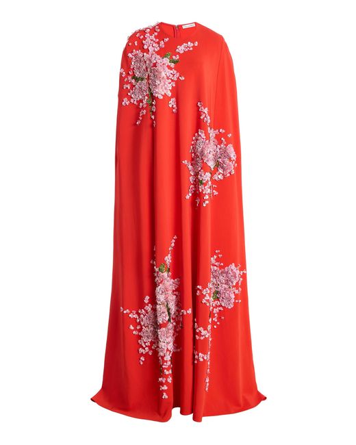 Oscar de la Renta Red Beaded Iris Caftan