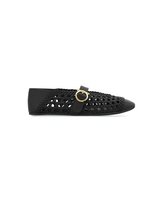 Ferragamo Black Nena Woven Leather Flats