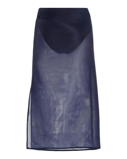 Brandon Maxwell Blue The Isobel Belted Sheer Midi Skirt