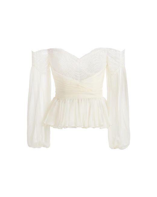 Zuhair Murad White Off-the-shoulder Silk Chiffon And Lace Bustier Top