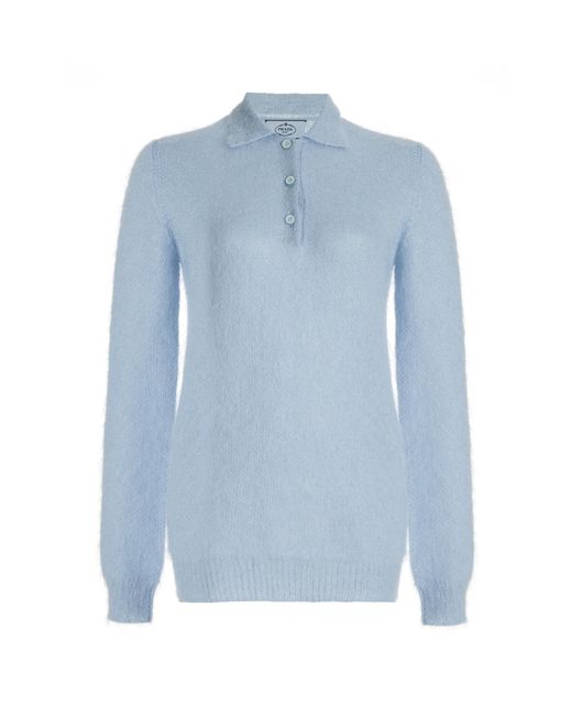 Prada Blue Mohair-Blend Knit Polo Top