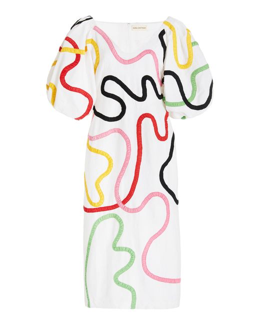Mara Hoffman Multicolor Namari Puff-sleeve Printed Linen-cotton Off-the-shoulder Midi Dress