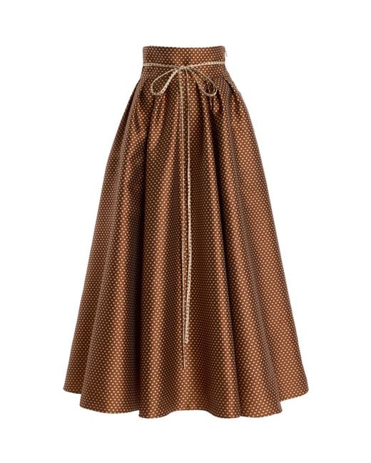 Rosie Assoulin Brown Tie-Belted Satin Midi Skirt