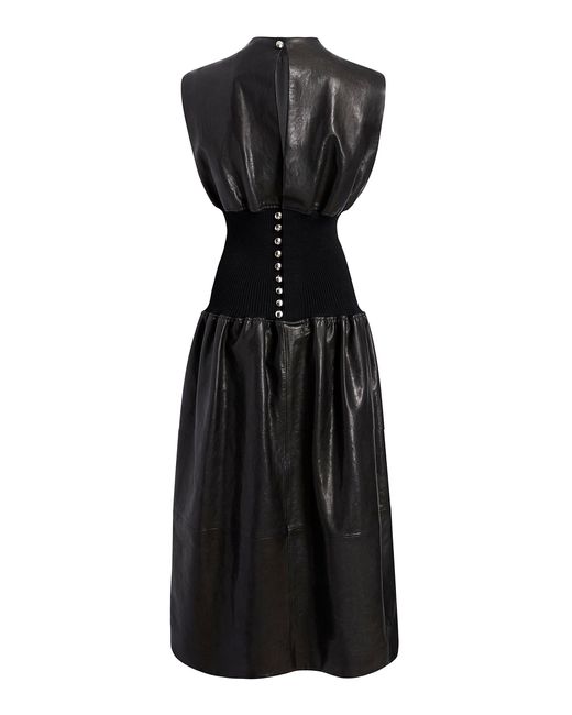 Khaite Black Uni Corset Leather Maxi Dress
