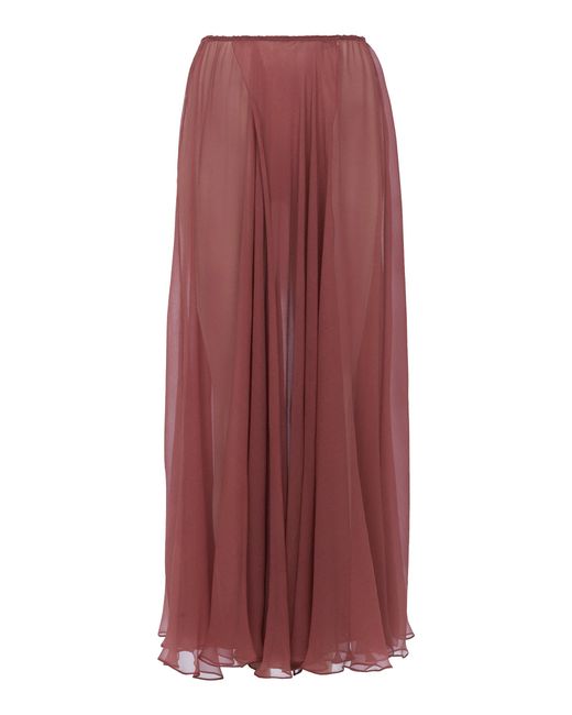 Chloé Red Sheer Organic Silk Mousseline Maxi Skirt