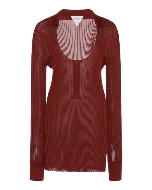 Bottega Veneta Red Ribbed Silk-blend Top