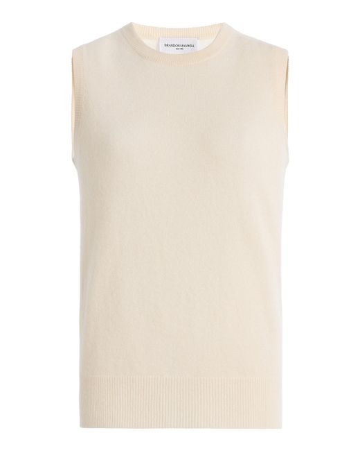 Brandon Maxwell Natural Blythe Knit Cashmere-Silk Tank Top