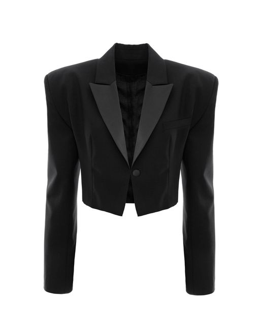 Aureliana Black Cropped Wool-Silk Blazer