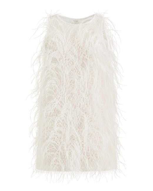 FFORME White Salomi Feather-Embellished Cotton-Knit Mini Dress