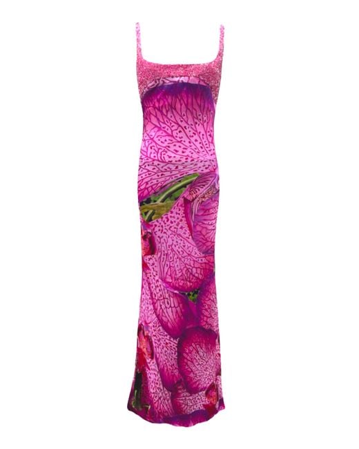 La Fuori Pink Orchid Print Gown