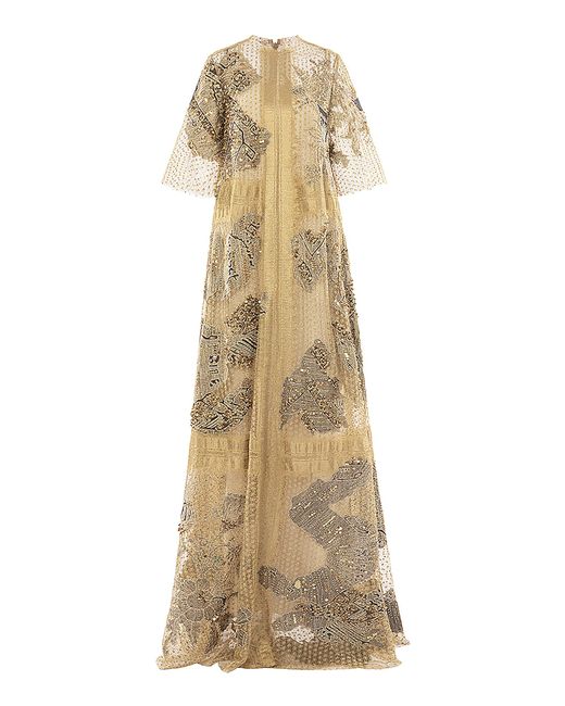 Biyan Natural Genovine Embroidered Lace Silk Gown
