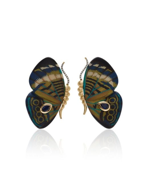 Silvia Furmanovich Black 18k Yellow Gold Diamond, Kyanite And Marquetry Earrings