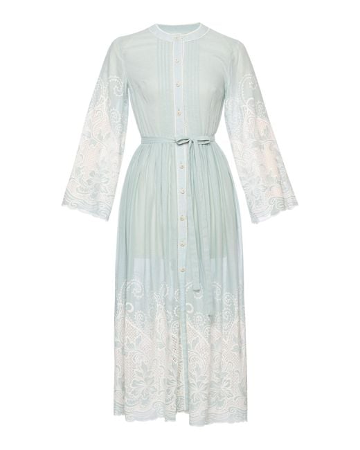 Lena Hoschek White Cosima Lace Cotton Midi Dress