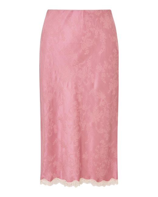 LoveShackFancy Pink Cariselle Solid Jacquard Midi Skirt