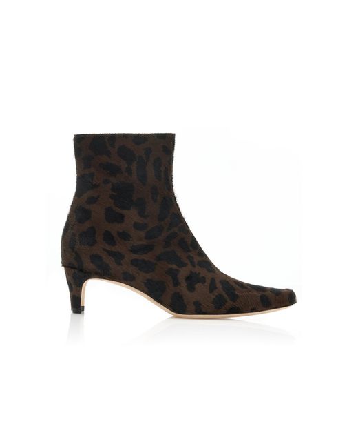 Staud Black Wally Leopard-Print Leather Ankle Boots