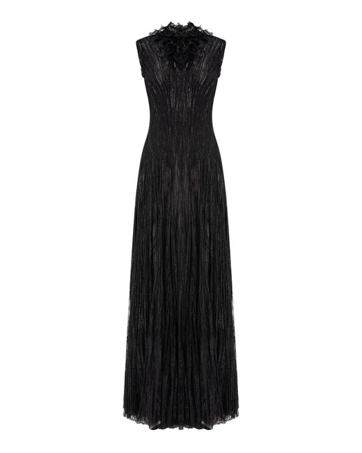 Marmar Halim Black High-Neck Embroidered Lace Maxi Dress