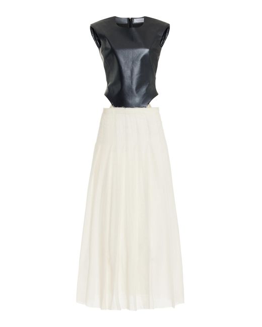 Gabriela Hearst White Mina Leather And Wool-cashmere Maxi Dress