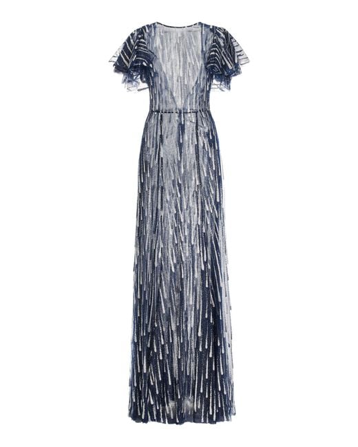The Vampire's Wife Blue The Silver Rain Glittered Tulle Maxi Dress