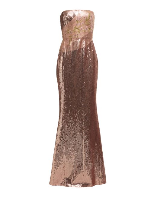 Elie Saab Brown Embroidered Sequined Maxi Dress