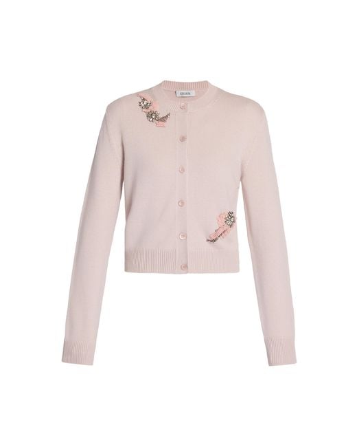 Erdem Pink Embellished Merino-Wool Cardigan