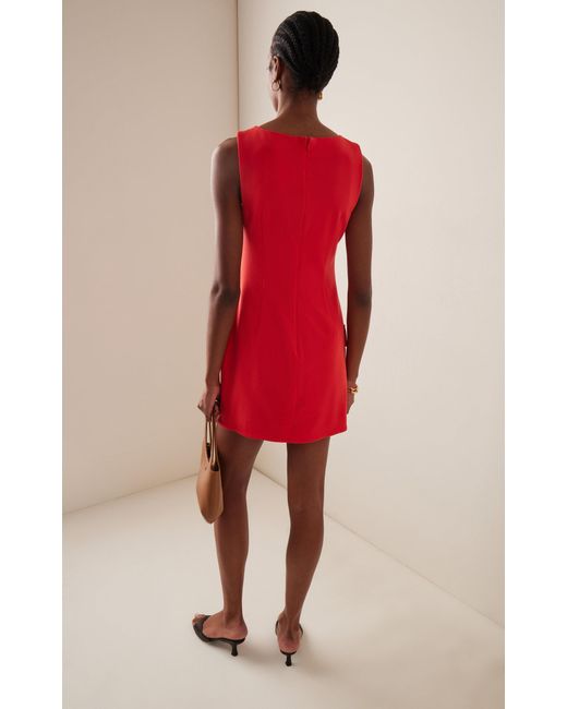 Staud Red Sheila Belted Stretch-crepe Mini Dress