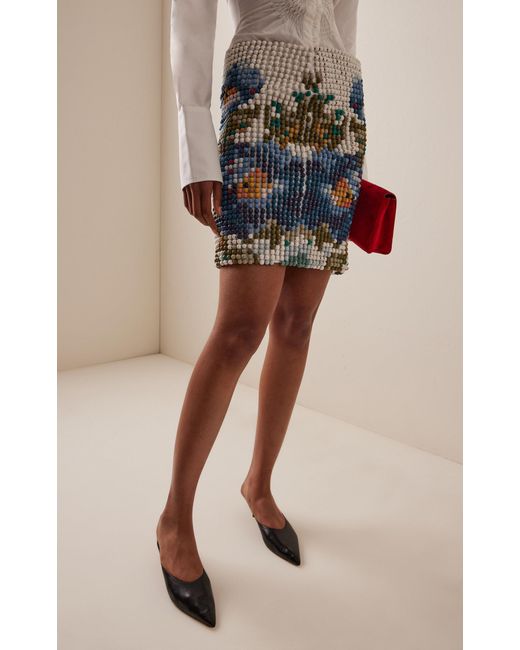 S.S.Daley Blue Beaded Cotton Twill Midi Skirt