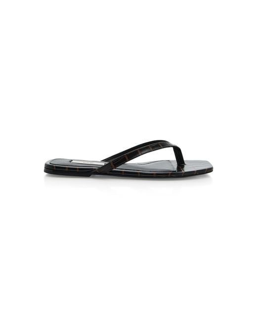 Totême  Black Croc-Effect Leather Flip Flop Sandals