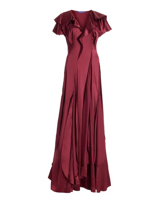 Ralph Lauren Red Josef Pleated Georgette Gown