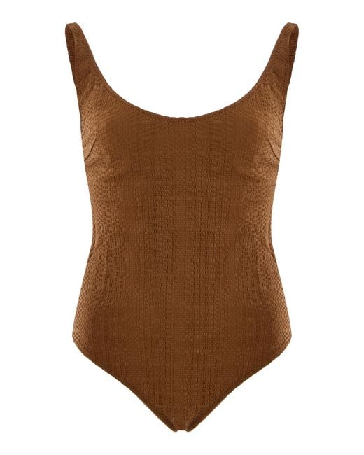 Lisa Marie Fernandez Brown Marilyn Seersucker One-Piece Swimsuit