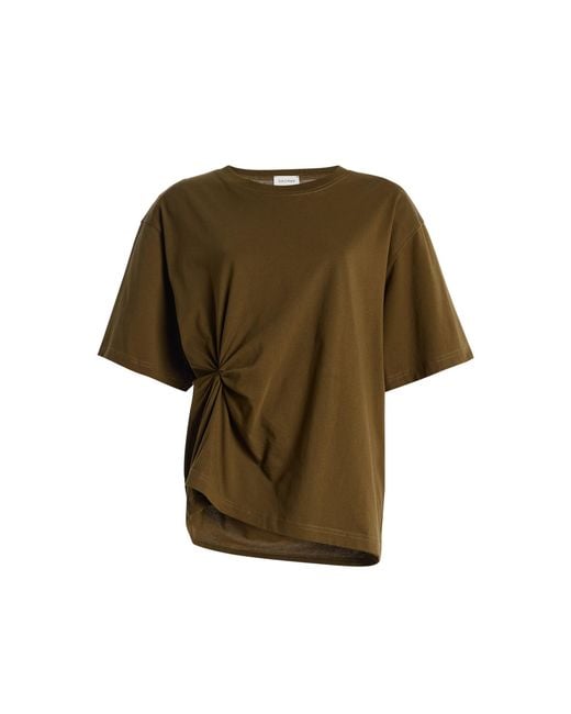 House of Dagmar Green Knotted Cotton T-Shirt