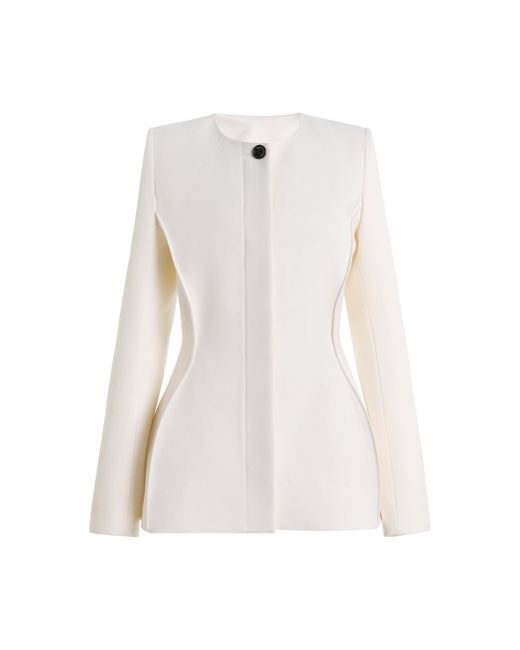 Brandon Maxwell White Shelton Tailored Wool-Silk Jacket
