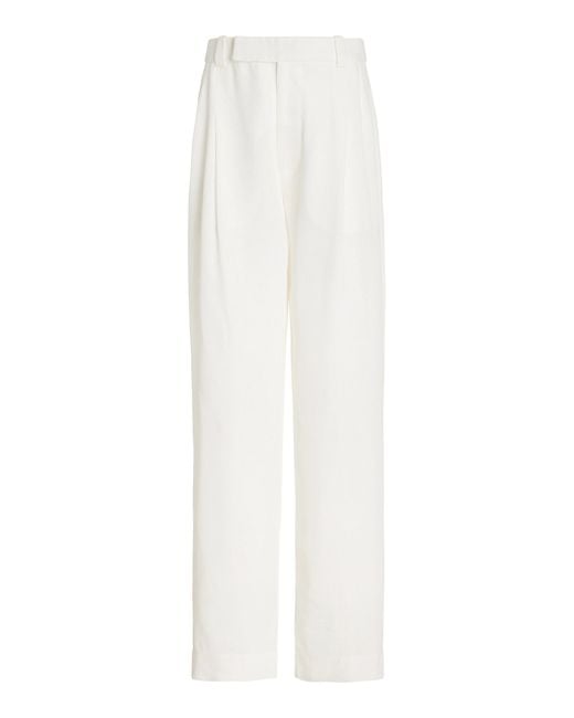 Sir White Clemence Pleated Linen-blend Straight-leg Pants