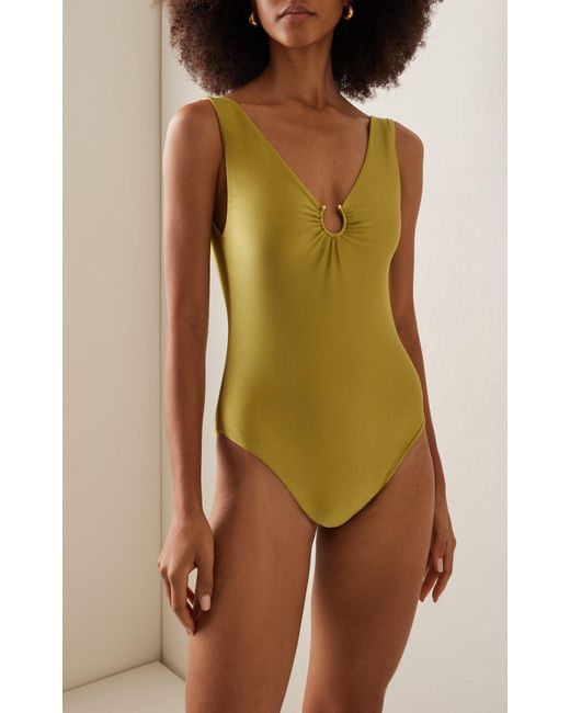 JADE Swim Green Mara Ring-gathered One-piece Swimsuit
