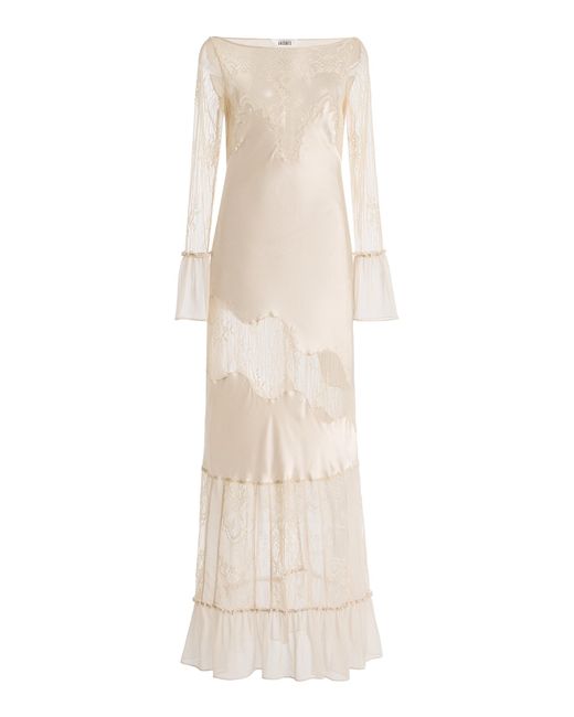 Sleeping with Jacques Natural Erica Lace-Inset Silk Maxi Dress
