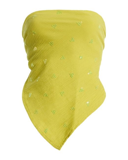 BOTEH Yellow Solene Sequined Cotton Triangle Scarf Top