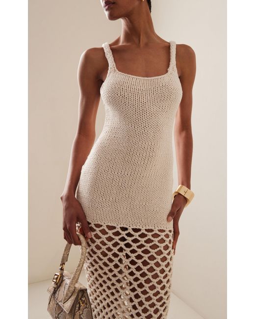 Nia Thomas White Sade Crocheted Cotton Midi Dress
