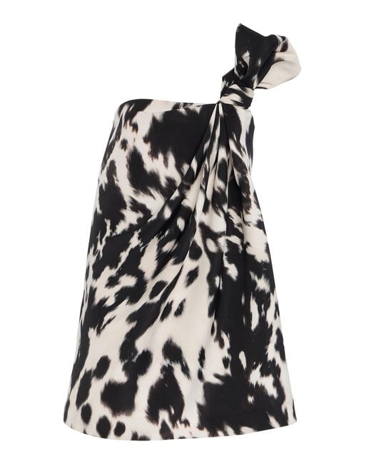 Oscar de la Renta Black Asymmetric Crepe Mini Dress