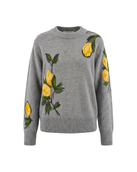 Monse Gray Lemon Intarsia-Knit Merino Wool Sweater