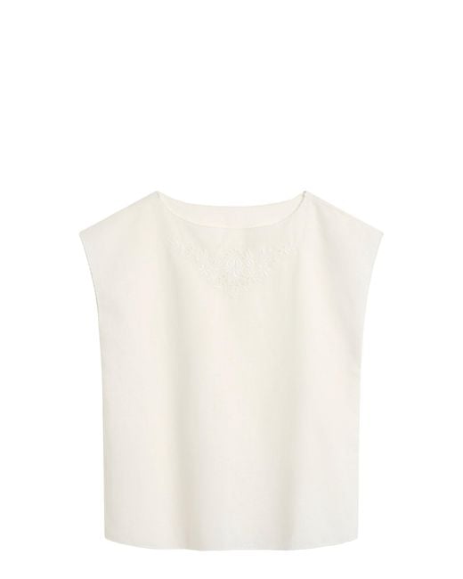Posse Natural Odette Embroidered Ramie-Cotton Top