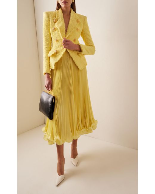 Balmain Yellow Pleated Light-crepe Maxi Skirt