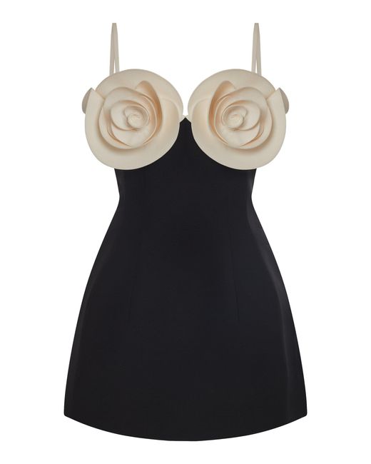 Valentino Garavani Floral-detailed Wool-blend Mini Dress in Black | Lyst