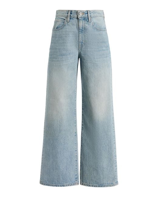 SLVRLAKE Denim Blue Grace Rigid Mid-Rise Wide-Leg Cropped Jeans