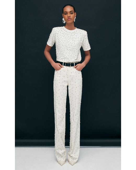 Ila White Mira Crystal-embellished Straight-leg Pants